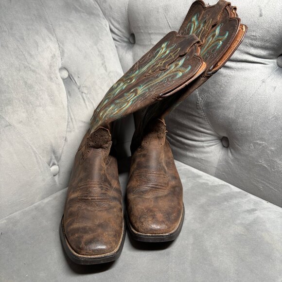 Justin Brown Leather Western Cowboy Boots Embroidered – Size 7B - Picture 3 of 11